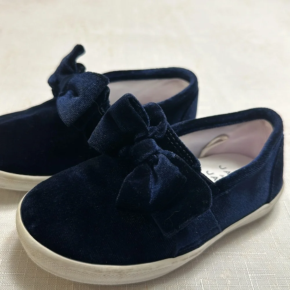 Janie and Jack Navy Velvet Bow Slip On Sneakers